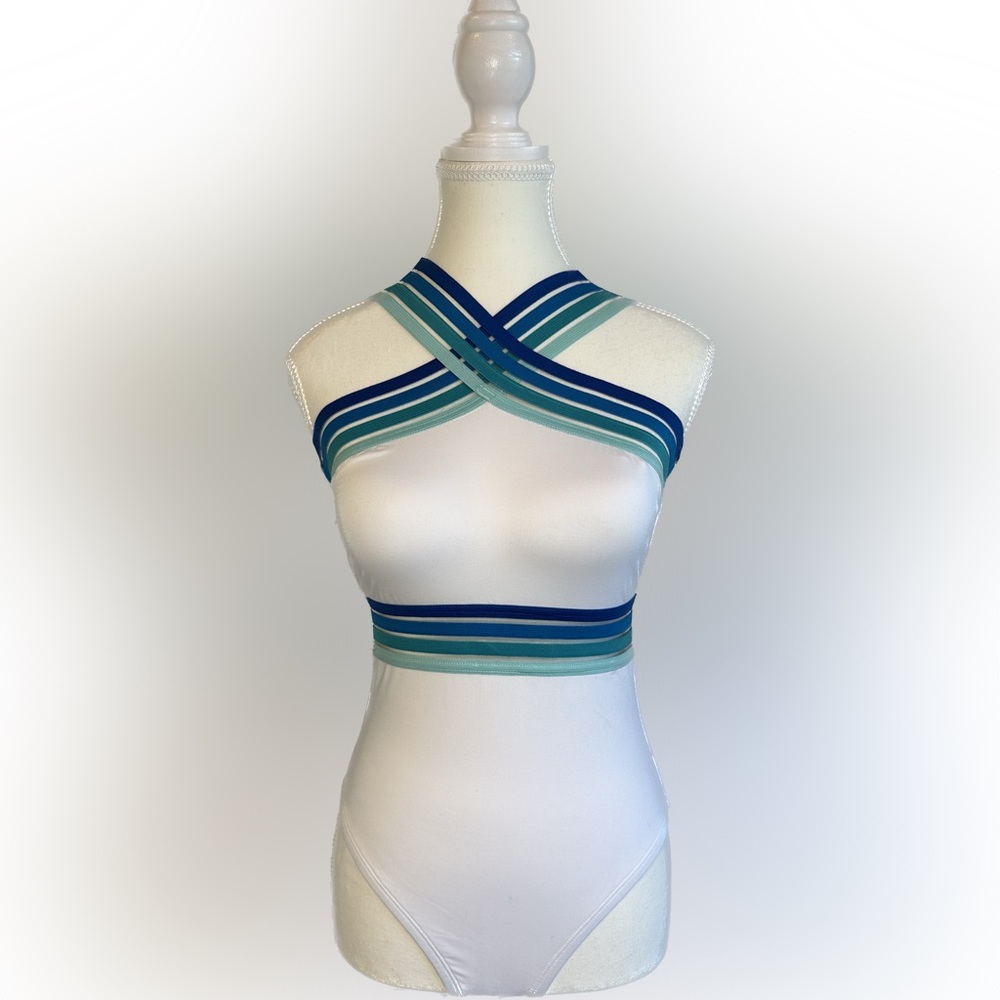 Kenneth Cole white with blue band one piece swimsuit. Size 6. BRAND NEW.